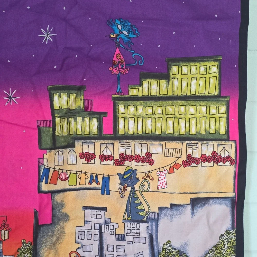 Handmade Cool Cats City Rooftop Novelty Print Laundry Storage Bag   whimsical